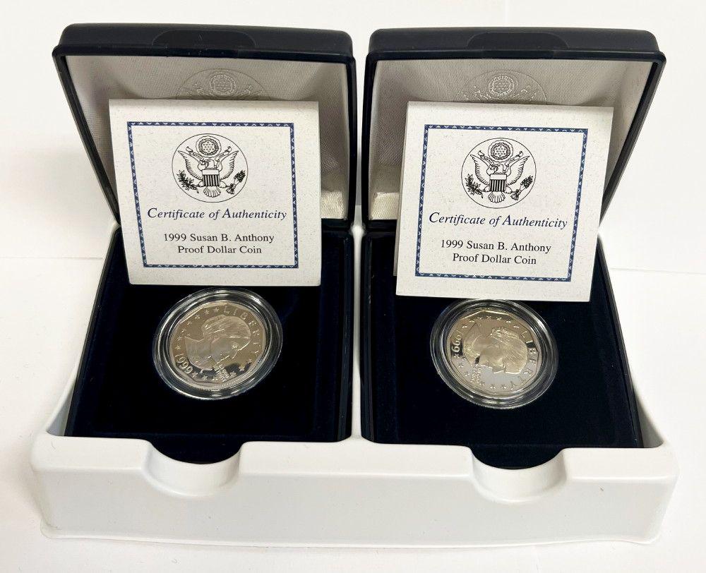 (2) 1999 Susan B Anthony Proof Dollars OGP & COA (1 of 6)