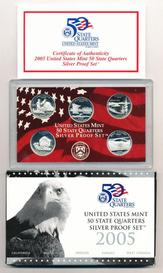 2005 US Mint 50 State 25C Silver Proof Set (5-coins)OGP (1 of 4)