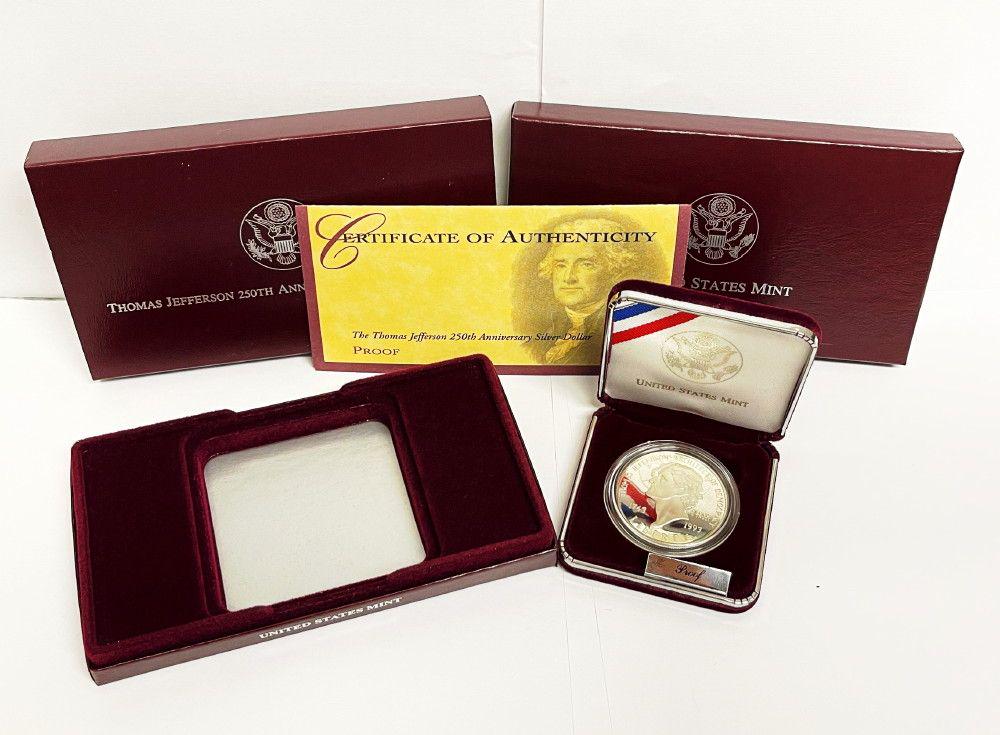 1993 Thomas Jefferson 250th Anniv. Proof Silver $1 OGP (1 of 4)