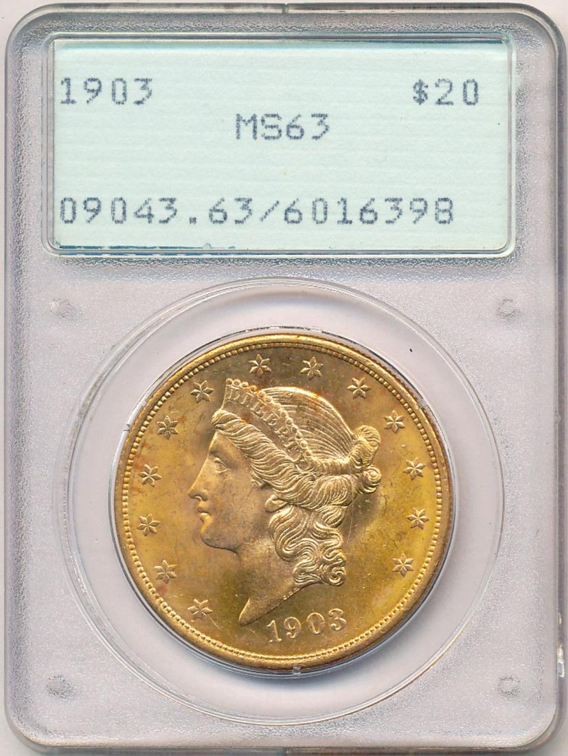 Old Green Holder 1903 $20 Liberty Head Gold PCGS MS63 (1 of 4)