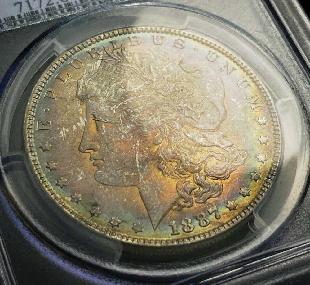 Monster Rainbow 1887 Morgan Silver Dollar PCGS MS64 (1 of 4)