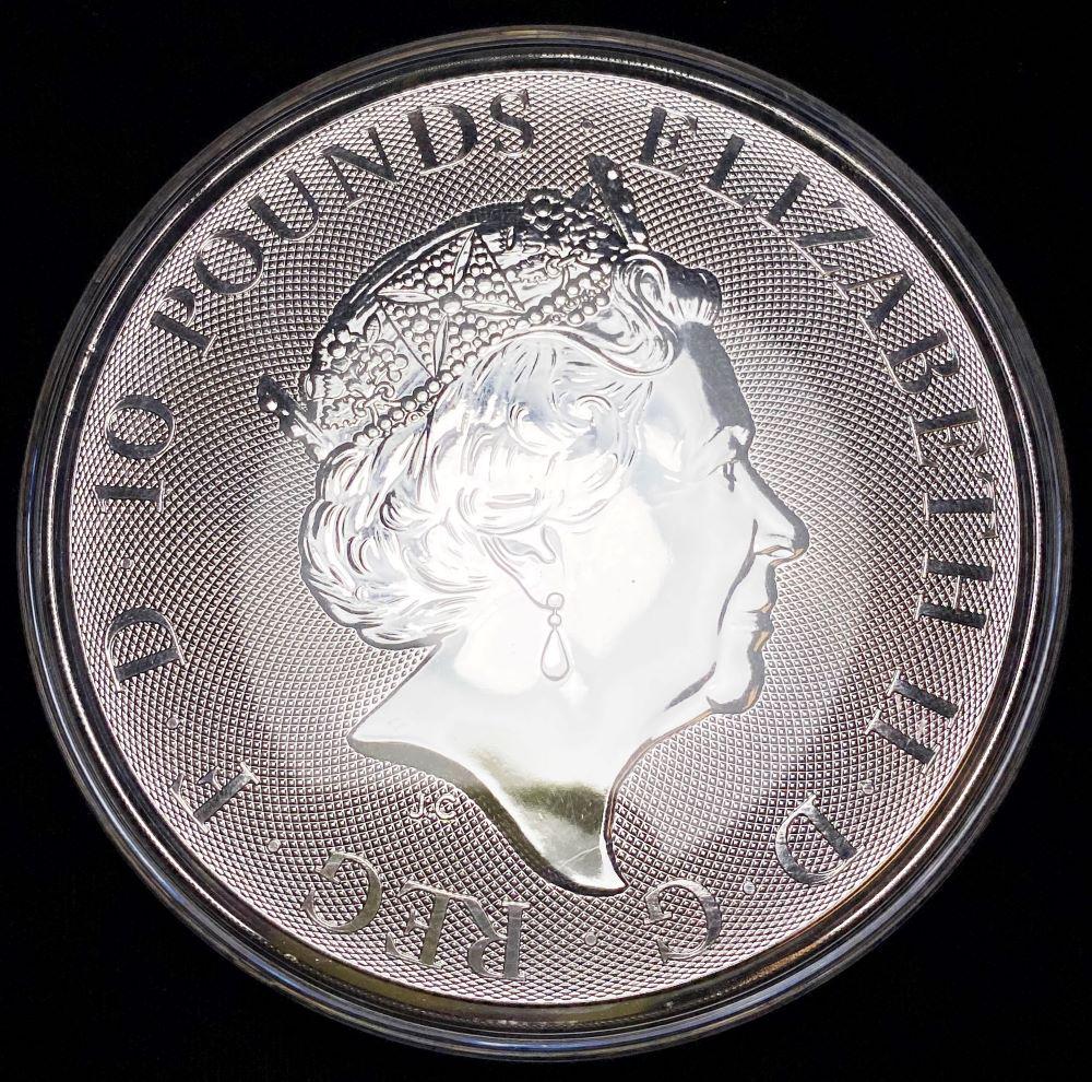 2019 G.B. Queen's Beasts Unicorn of Scotland 10 oz: 2019 Great Britain Queen's Beasts Unicorn of Scotland 10 oz SilverWinner shall receive the exact coin shown here. (RR)
