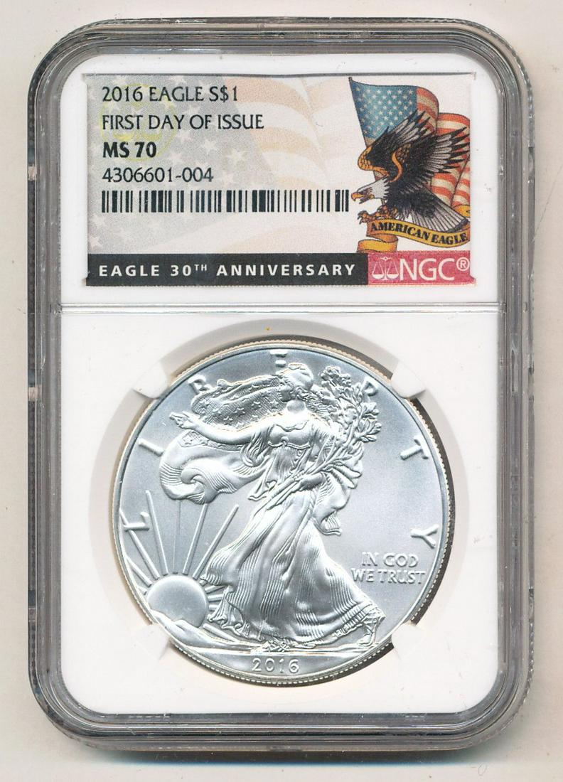 2016 30th Anniv. 1st Day Of Issue Silver Eagle NGC MS70 (1 of 2)