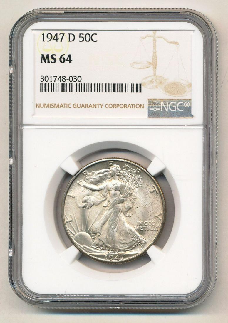 1947-D Walking Liberty Silver Half Dollar NGC MS64 (1 of 2)
