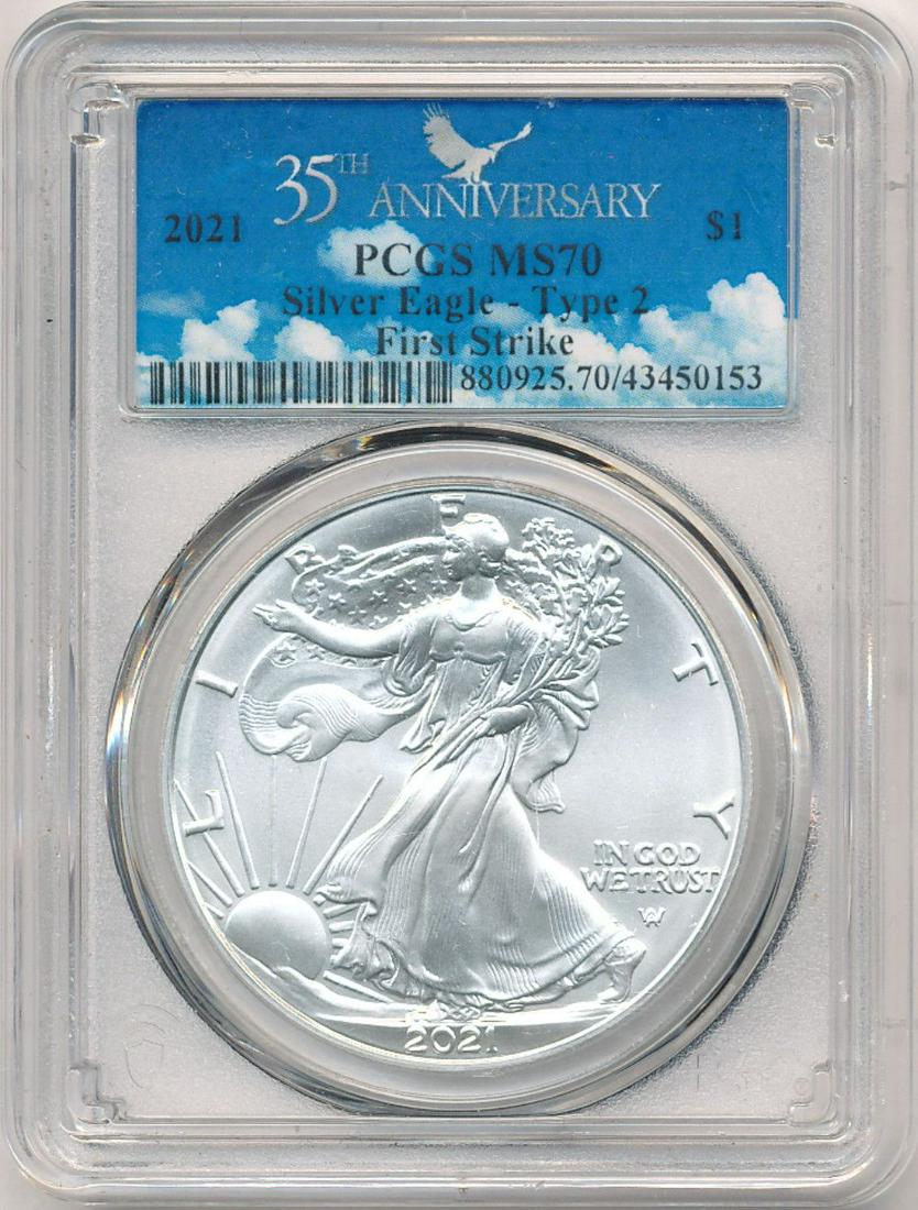 2021 American Silver Eagle PCGS MS70 Type 2 1st Strike (1 of 4)