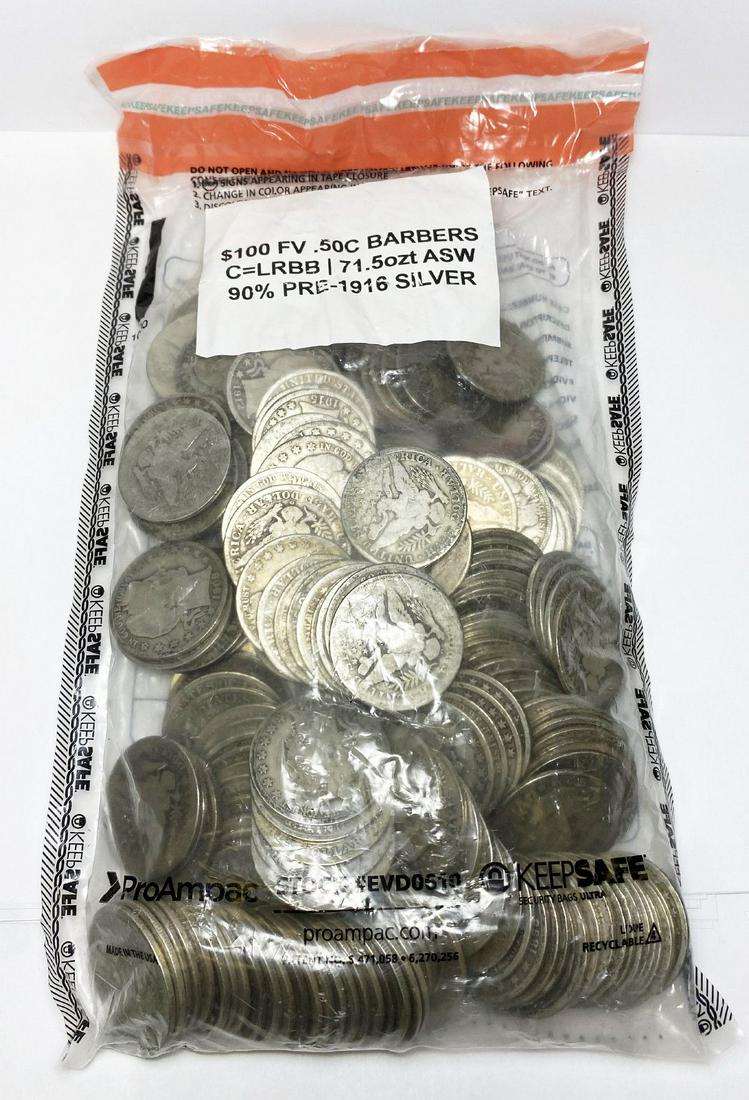 $100 FV 90% Pre-1916 Silver Barber Halves (1 of 3)