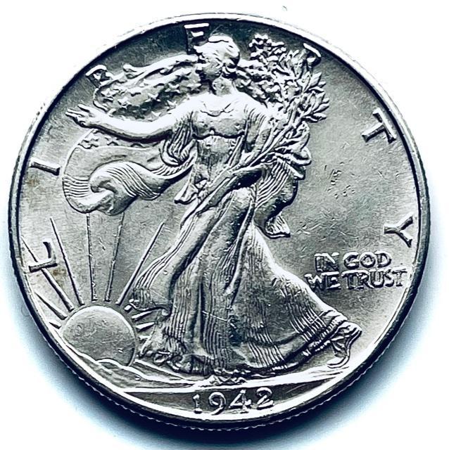 1942 Almost Mint Walking Lib Slvr Half Dollar MS63-65: Winner shall receive the exact coin shown here. (SJ/B)