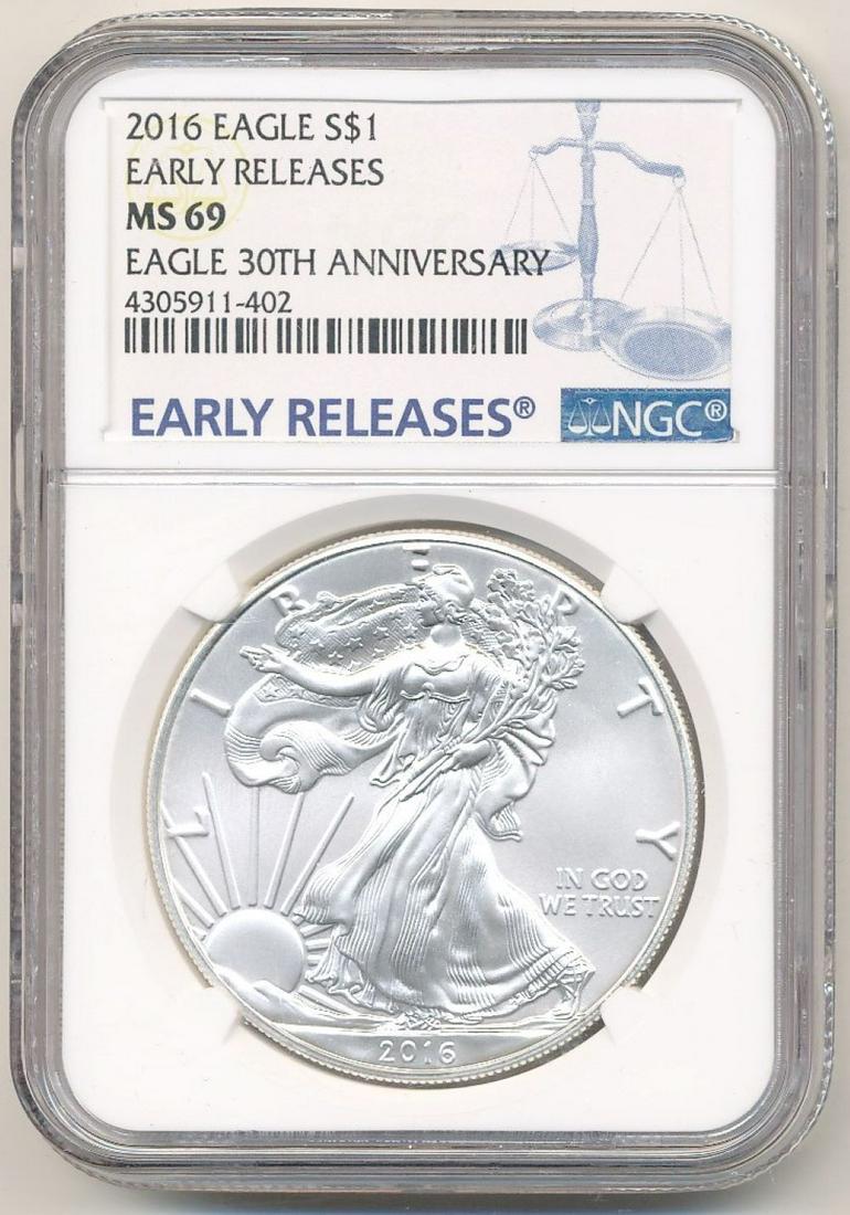 2016 30th Anniv. Early Release Silver Eagle NGC MS69 (1 of 2)