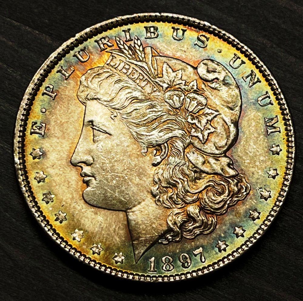 Pastel Rainbow 1897 Morgan Silver Dollar MS64 (1 of 3)