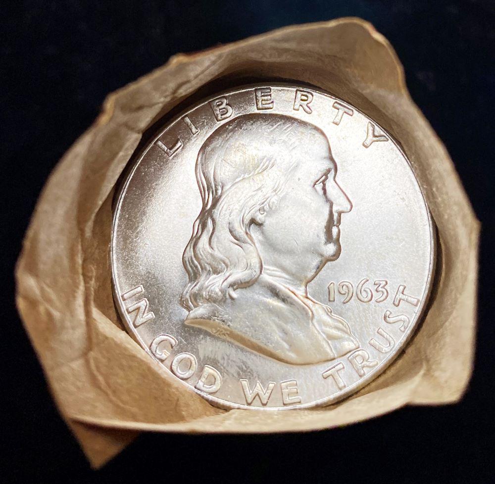 Fresh Mint 1963 Franklin 50C Silver Roll (1 of 3)