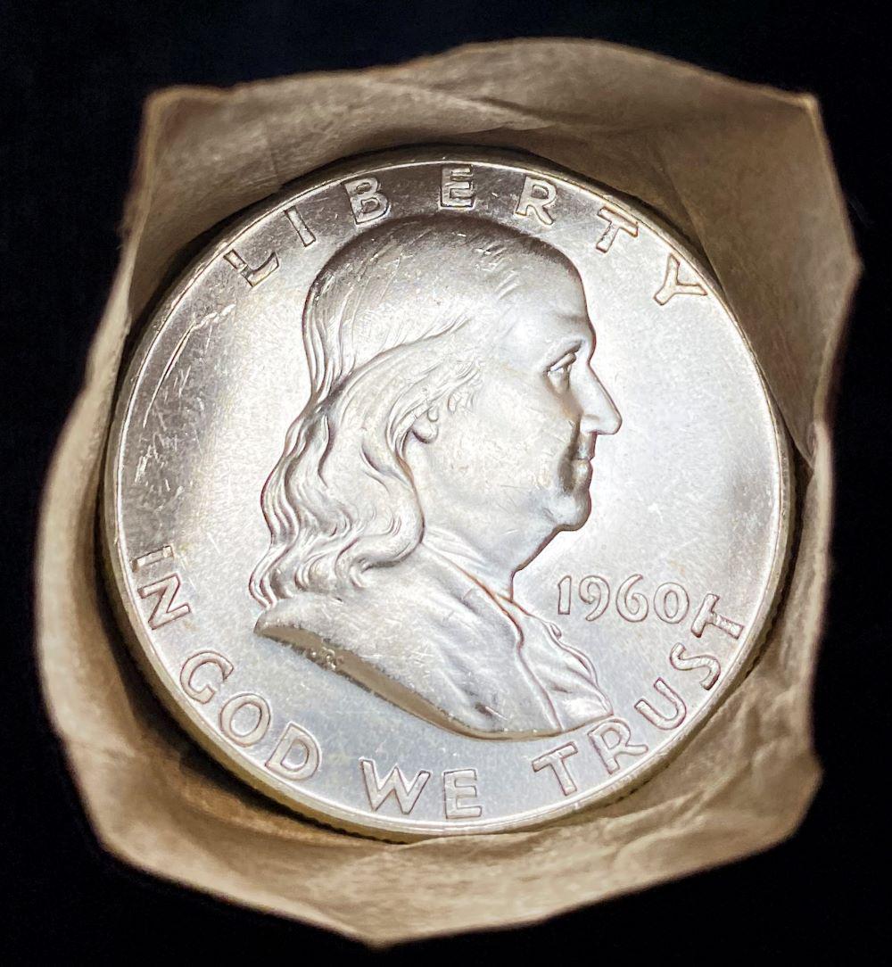 Fresh Mint 1960 Franklin 50C Silver Roll: Winner shall receive the exact roll (20-coins) shown here. (RR/UPB)