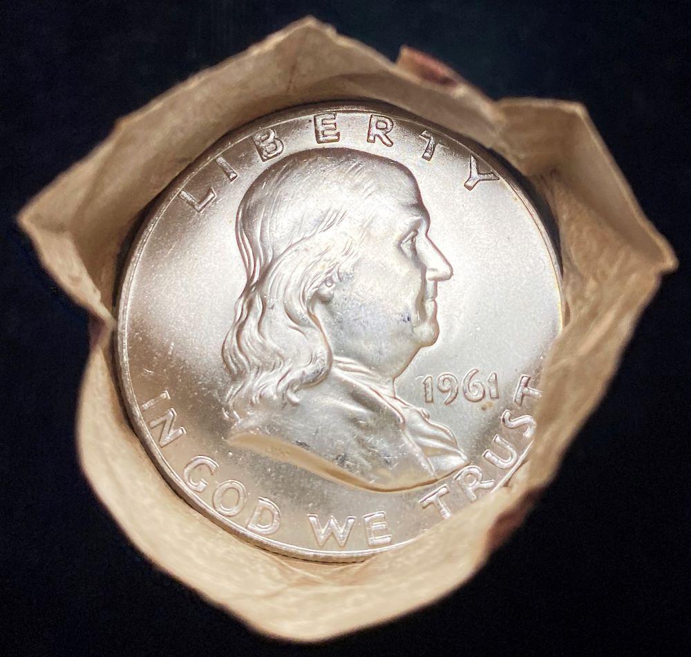 Fresh Mint 1961-D Franklin 50C Silver Roll (1 of 3)