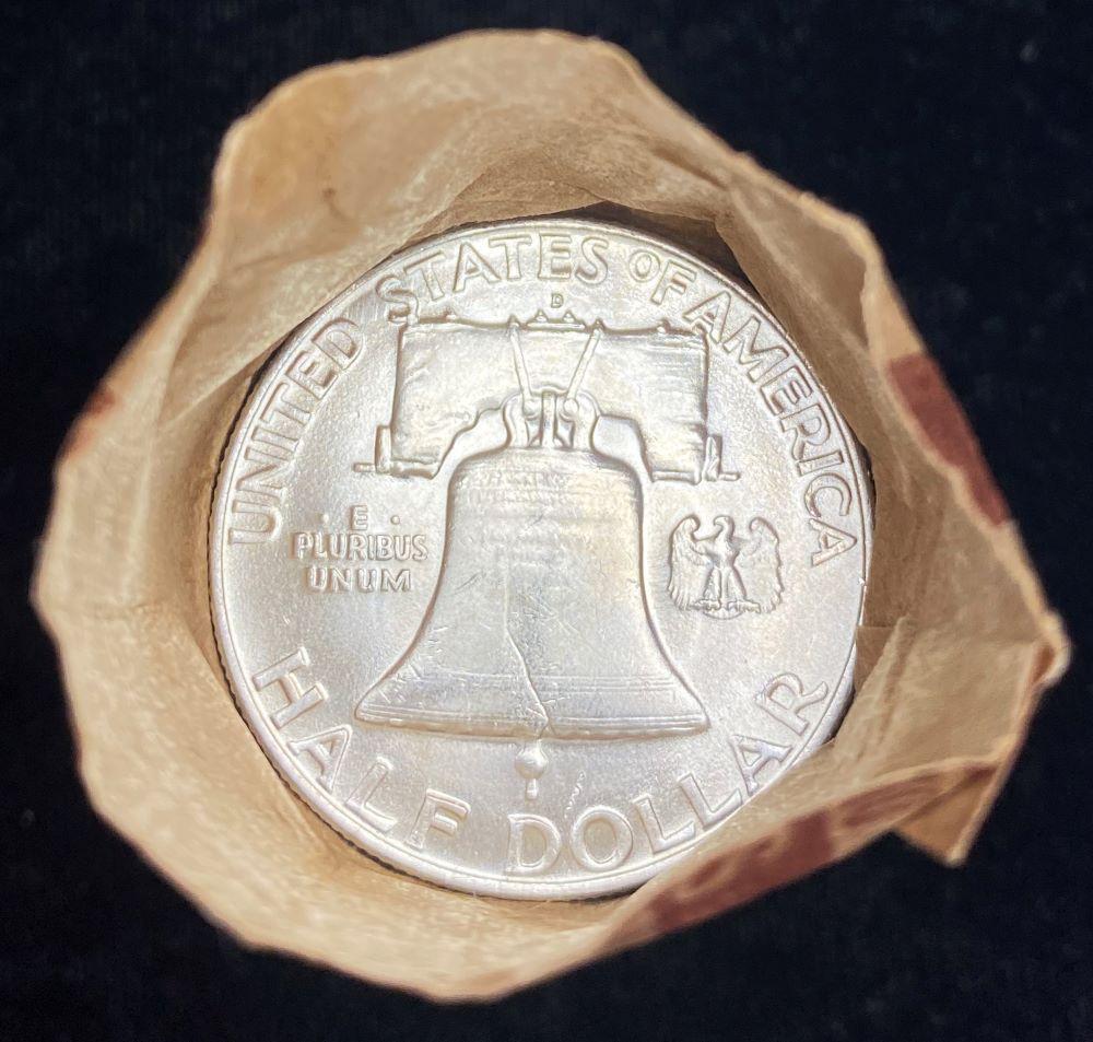 Fresh Mint 1960-D Franklin 50C Silver Roll: Winner shall receive the exact roll (20-coins) shown here. (RR/UPB)