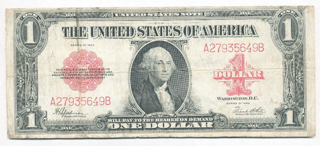 1923 United States Red Seal Large Size $1 Note G (1 of 5)