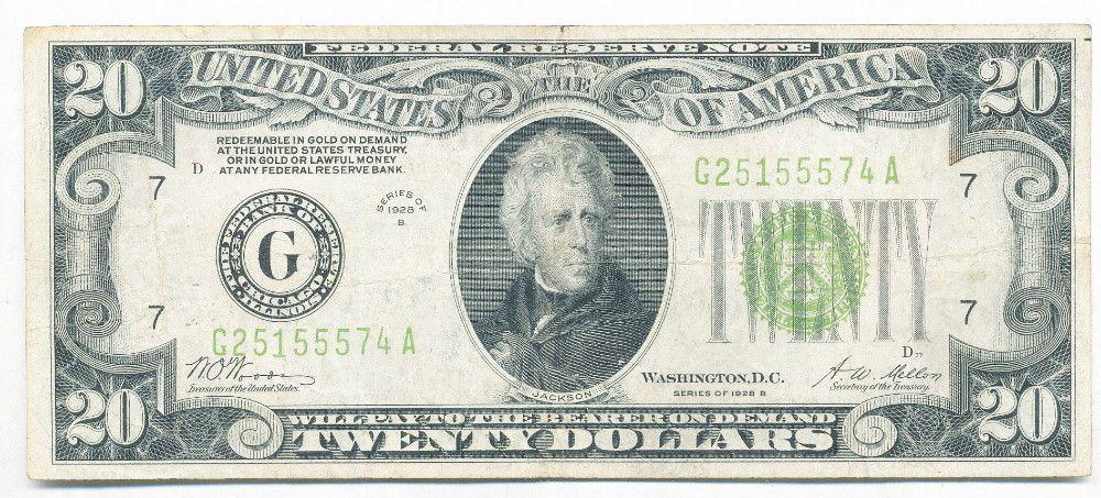 1928 B U.S. Federal Reserve $20 Note Gold on Demand (1 of 3)