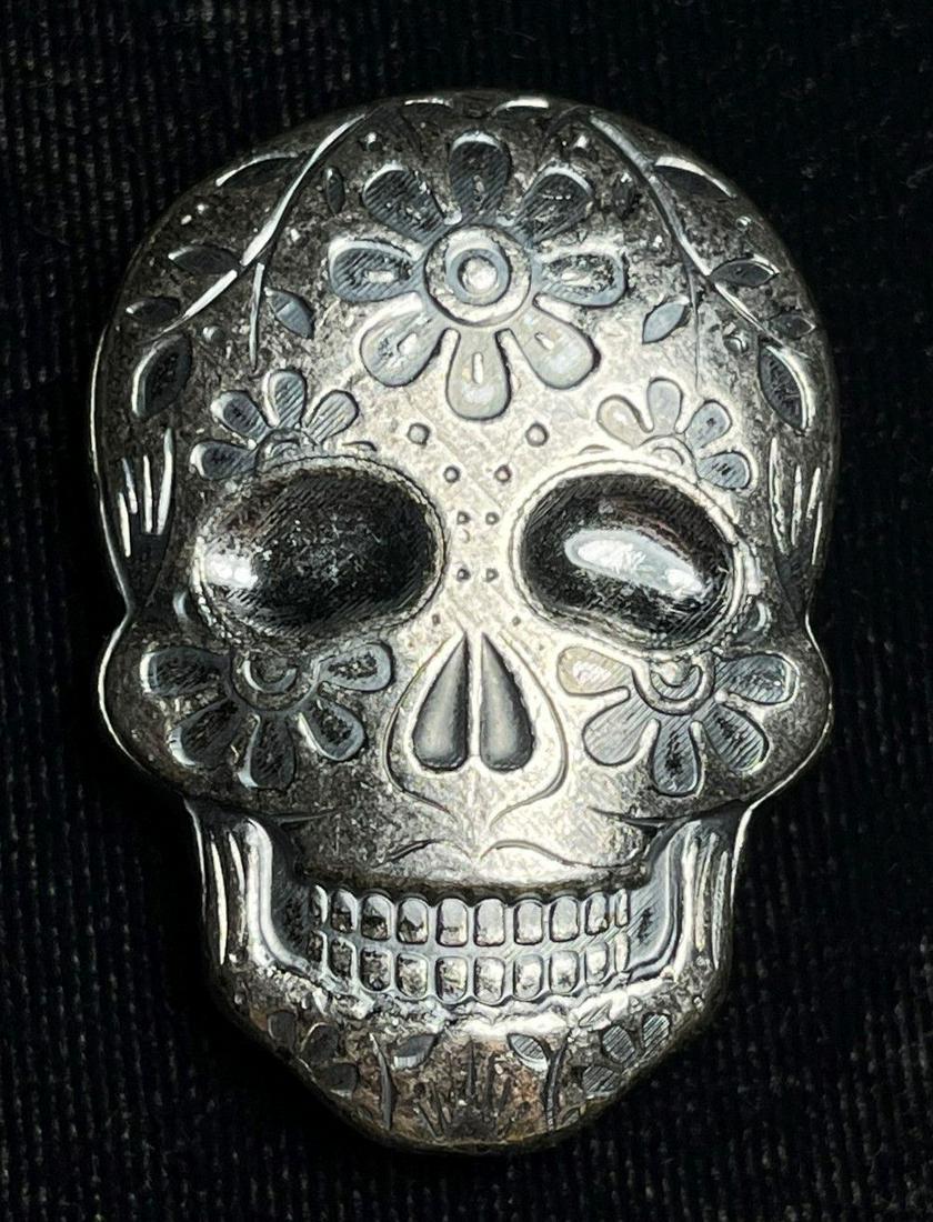 2 oz .999 Silver Poured Monarch Sugar Skull: Winner shall receive (1) skull precisely resembling the one shown here. (IS/PU)