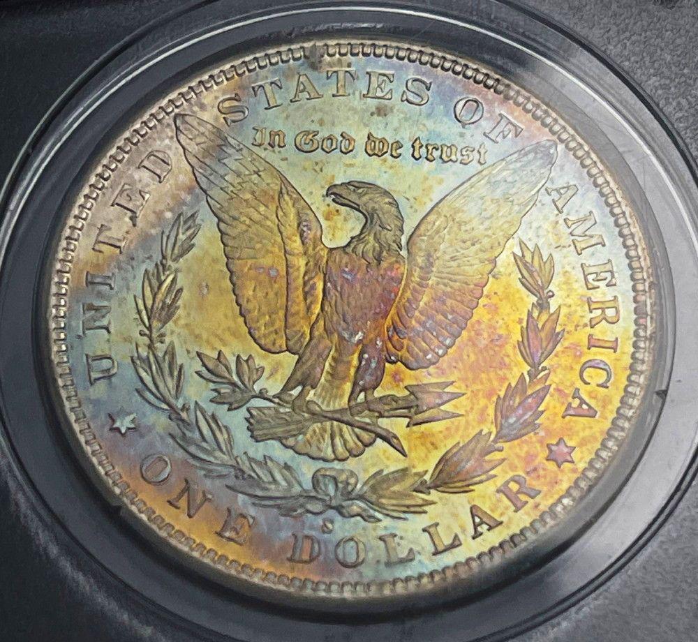 Amazing Rainbow 1880-S Morgan Silver Dollar PCGS OGH: Disclaimer: If you are bidding over the LiveAuctioneers platform, this lot will be accessed a special 5% buyers premium. In other words, if you win this lot for $100,000 "hypothetical", your bill for