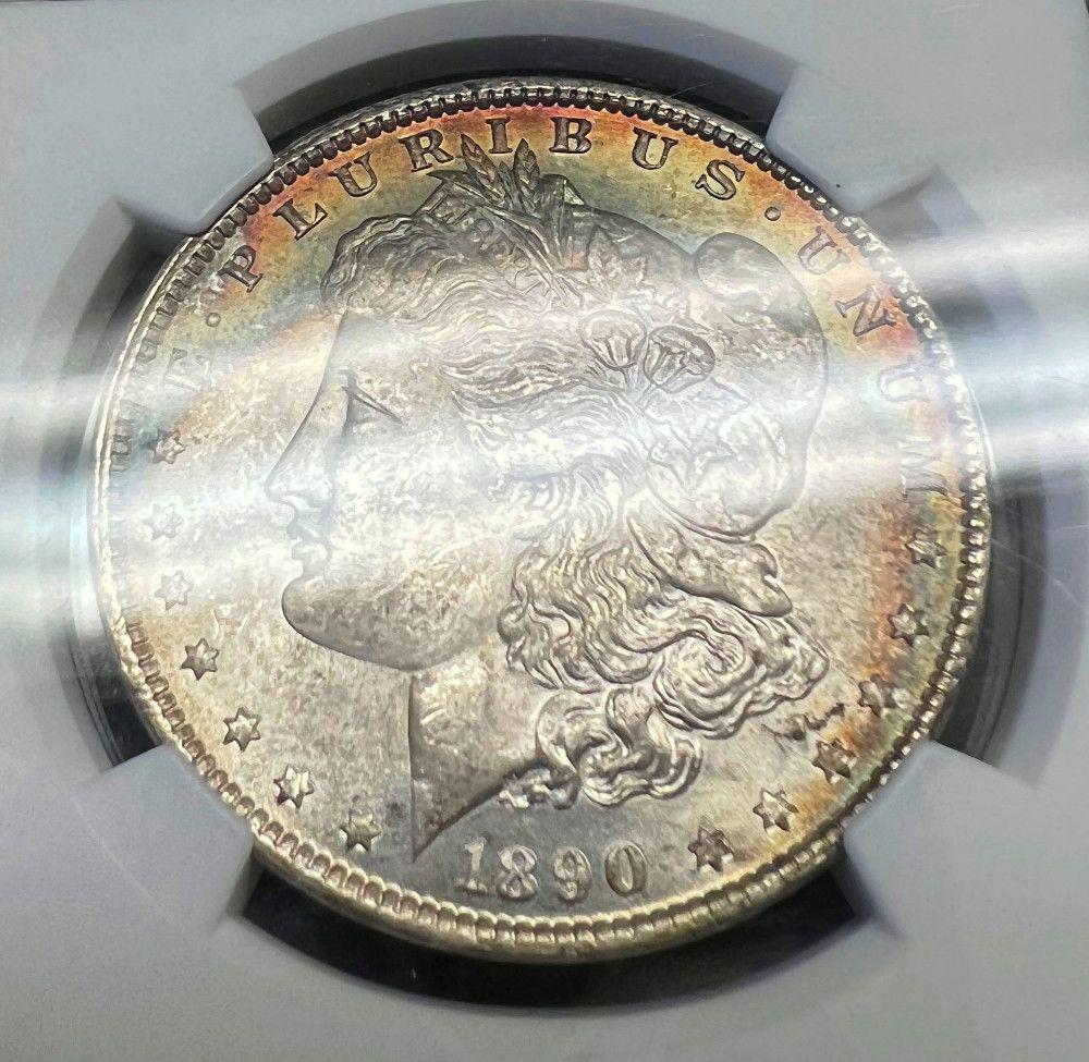 Rainbow Toning 1890 Morgan Silver Dollar NGC MS63 (1 of 6)