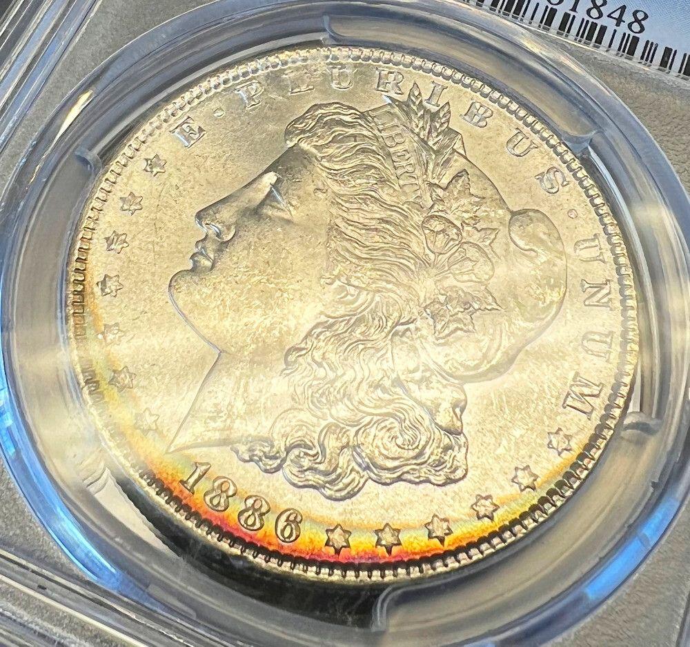 Rainbow Toning 1886 Morgan Silver Dollar PCGS MS63 (1 of 6)