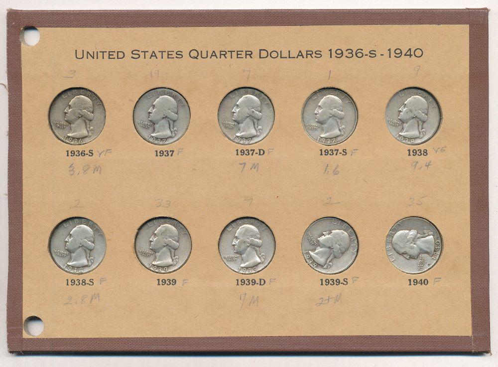 U.S. Washington Quarter Set (10-coins) 1936-S-1940 (1 of 6)