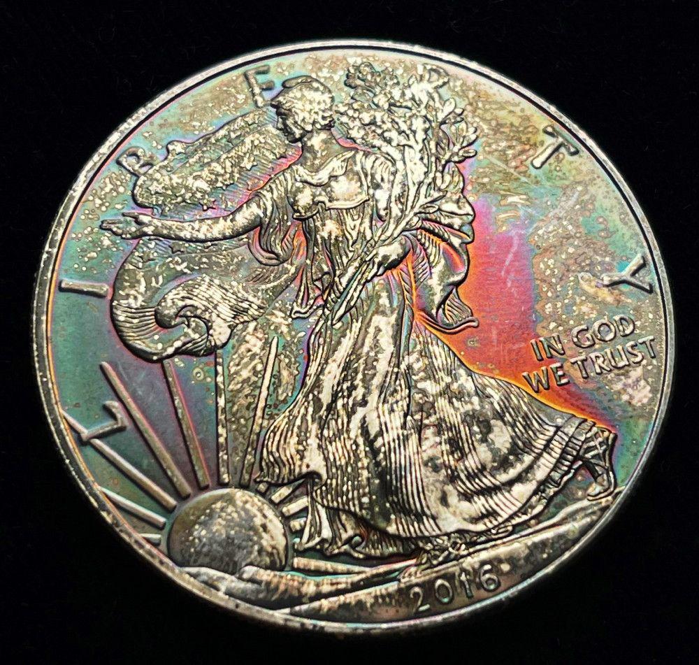 Attractive Rainbow Toning 2016 American Silver Eagle (1 of 2)