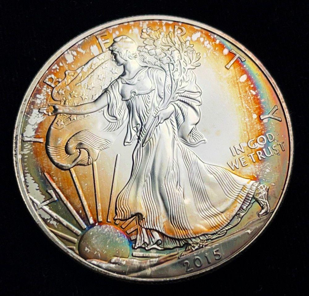 Attractive Rainbow Toning 2015 American Silver Eagle (1 of 2)