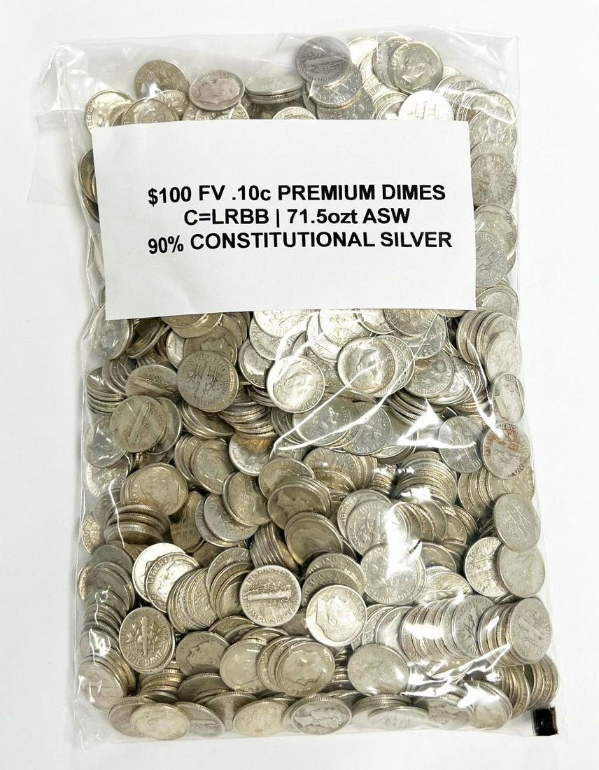 $100 FV (1000-coins) 90% Silver Mixed Dimes Premium (1 of 6)