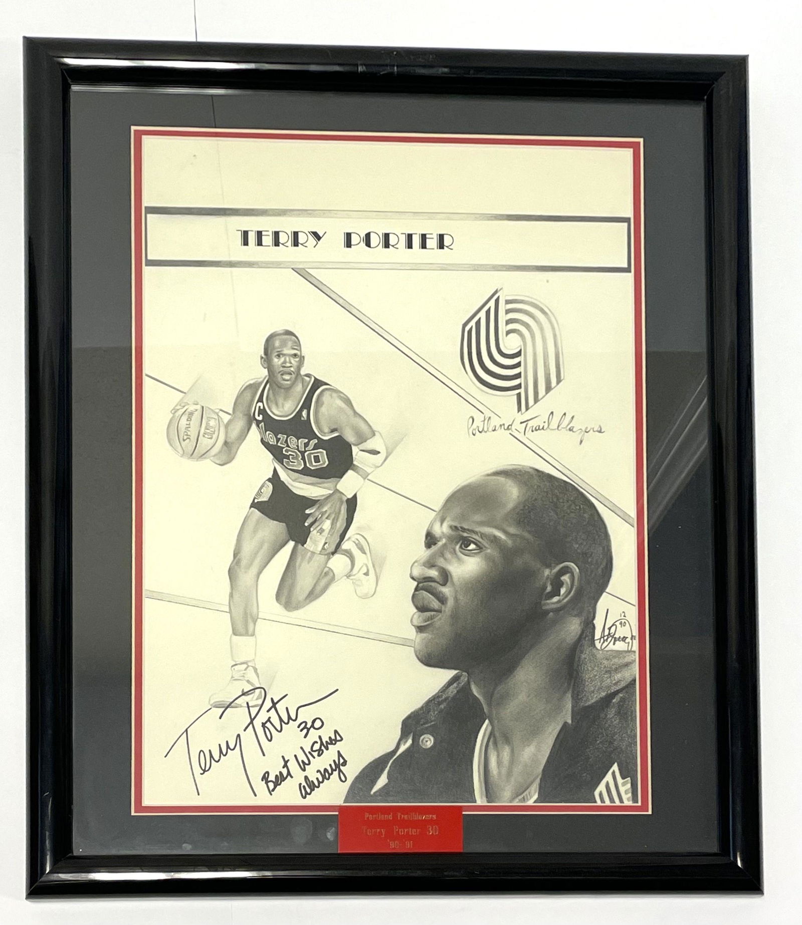 Terry Porter Autographed Framed Art (Artist signed) (1 of 3)
