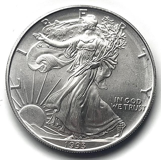1993 American Silver Eagle 1 oz Coin: Winner shall receive the exact coin shown here. (SJ/B)