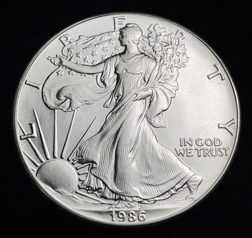 1986 American Silver Eagle: Winner shall receive a coin precisely resembling the one shown here. (EM/UE)