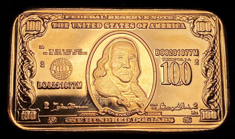 $100 Federal Reserve Note Design 1 oz Copper Bar (1 of 2)