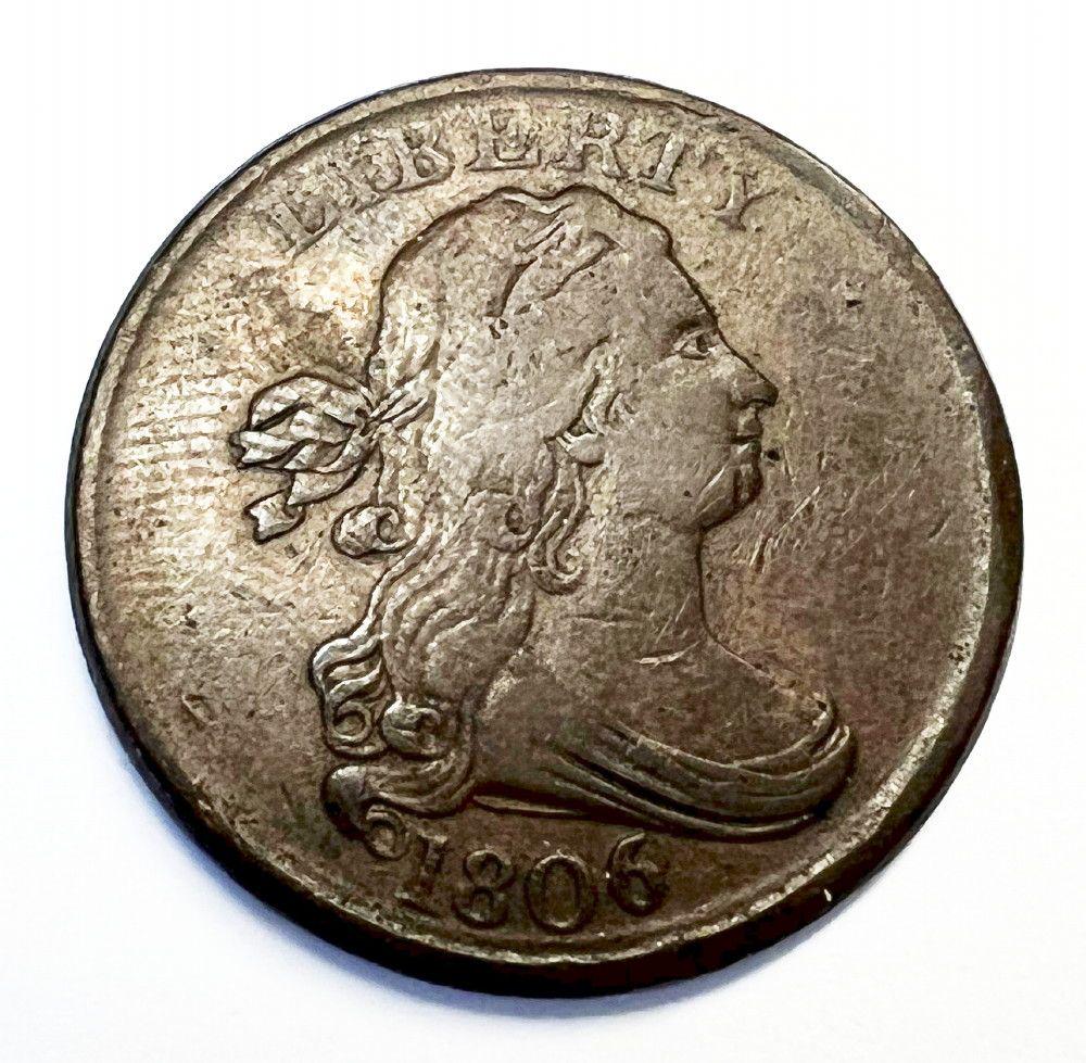 1806 Draped Bust Half Cent Fine Small 6 No Stems (1 of 2)