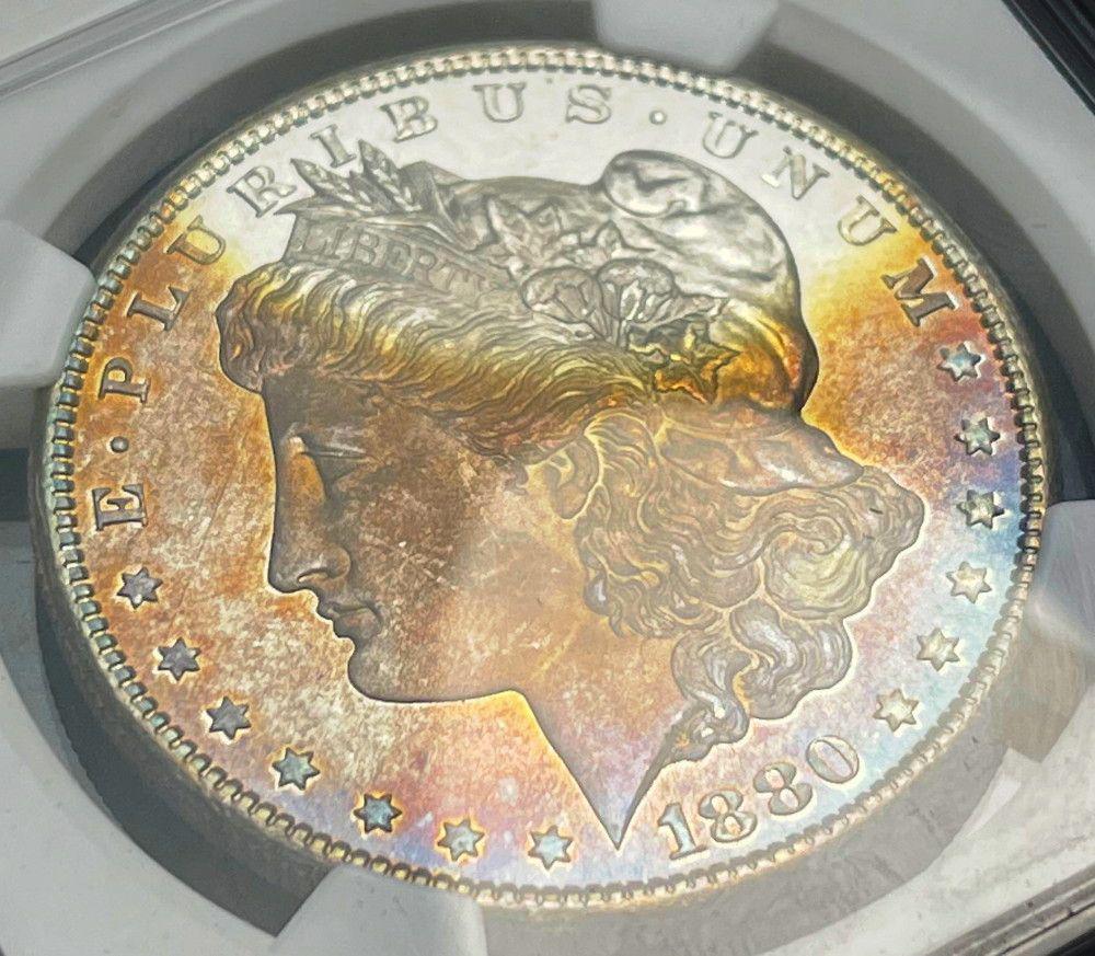 Rainbow Toned 1880-S Morgan Silver Dollar NGC MS66+ (1 of 4)