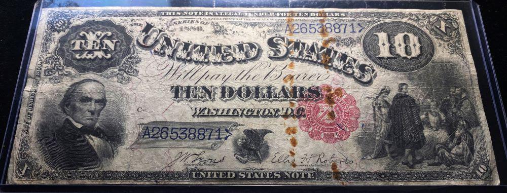 Rare 1880 Legal Tender $10 "Jackass" Note: Winner shall recieve the exact note shown here. (BG)