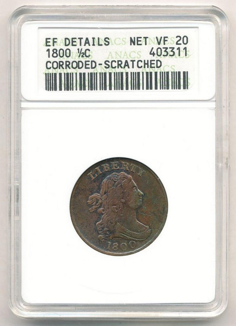 1800 Draped Bust 1/2 Cent ANACS VF20 (1 of 2)
