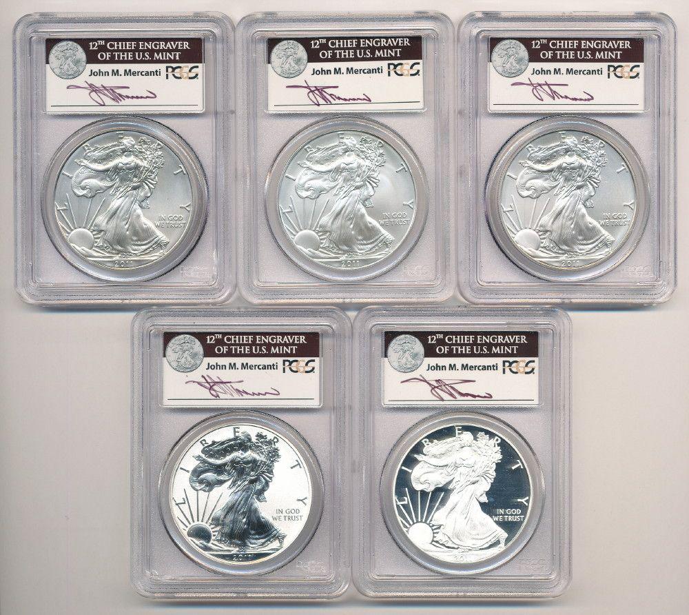 (5) 2011 Silver Eagle PCGS MS/PR69 John Mercanti Series (1 of 2)