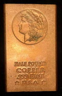 Massive Half Pound Morgan Copper Bar: Winner shall receive a bar precisely resembling the one shown here. (JM/F)