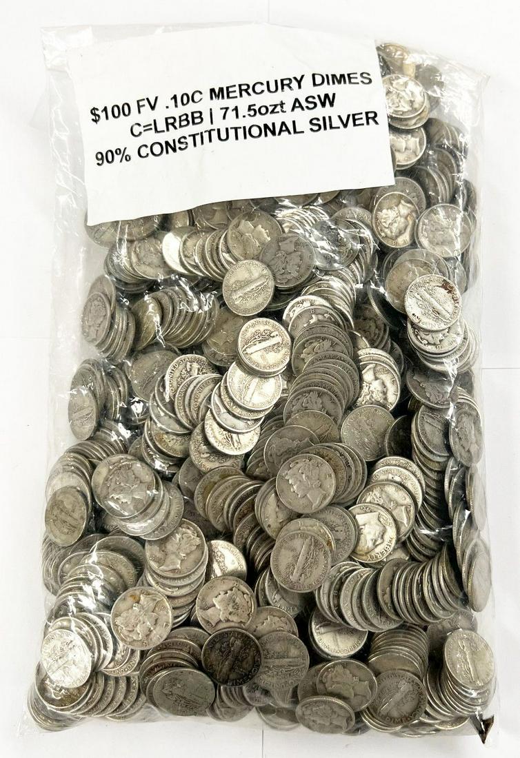 $100 Face Sealed Evidence Bag Mercury 90% Silver Dimes (1 of 4)