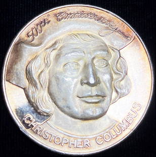 1492-1992 Christopher Columbus 500th Anniv. 1 oz Silver: 1492-1992 Christopher Columbus 500th Anniversary 1 oz SilverWinner shall receive the exact coin shown here. (RR/B)