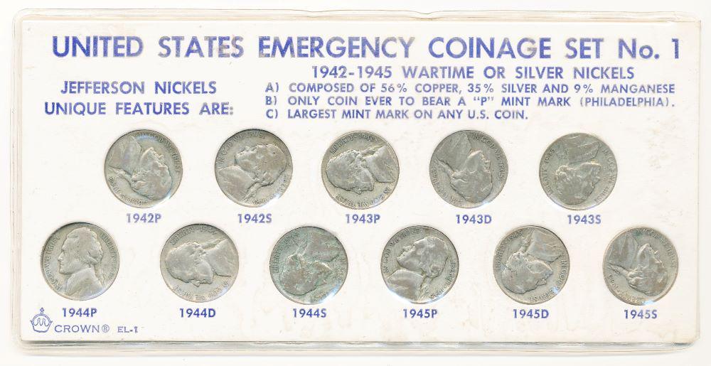 1942-1945 US Emergency Coinage Set (11-coins) (1 of 2)