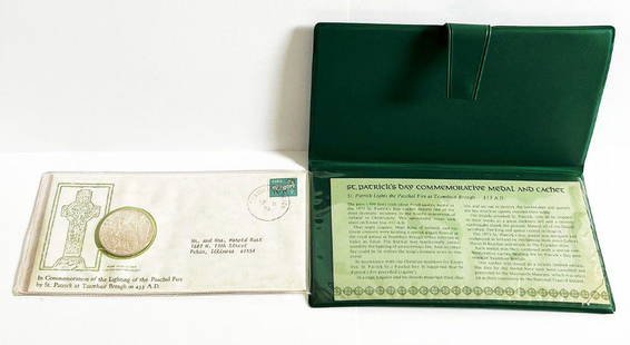 1973 St. Patrick's Day Commemorative Medal And Cachet: We are pleased to offer you this silver and gold bullion consignment including various lots of gold buffalos, gold eagles, gold krugerrands and a vintage 100 oz silver bar that can be found on lot