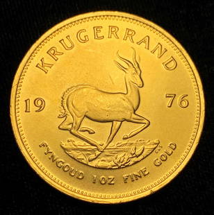 1976 Gold 1 oz South Africa Krugerrand: We are pleased to offer you this silver and gold bullion consignment including various lots of gold buffalos, gold eagles, gold krugerrands and a vintage 100 oz silver bar that can be found on lot