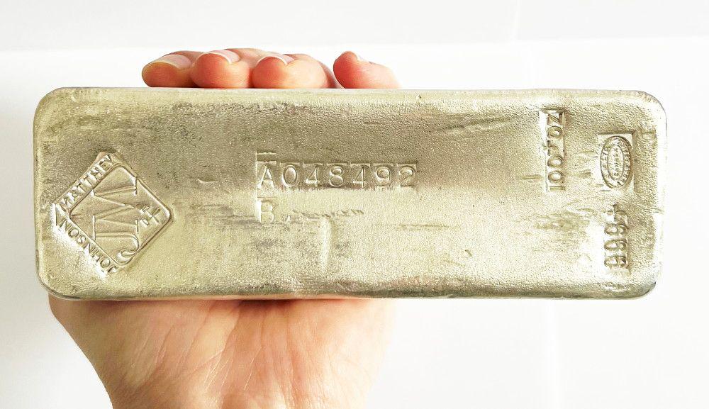 Vintage Johnson Matthey JM Poured 100 oz Silver Bar (1 of 10)