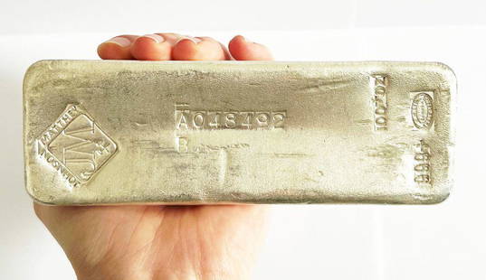 Vintage Johnson Matthey JM Poured 100 oz Silver Bar: We are pleased to offer you this silver and gold bullion consignment including various lots of gold buffalos, gold eagles, gold krugerrands and a vintage 100 oz silver bar that can be found on lot num