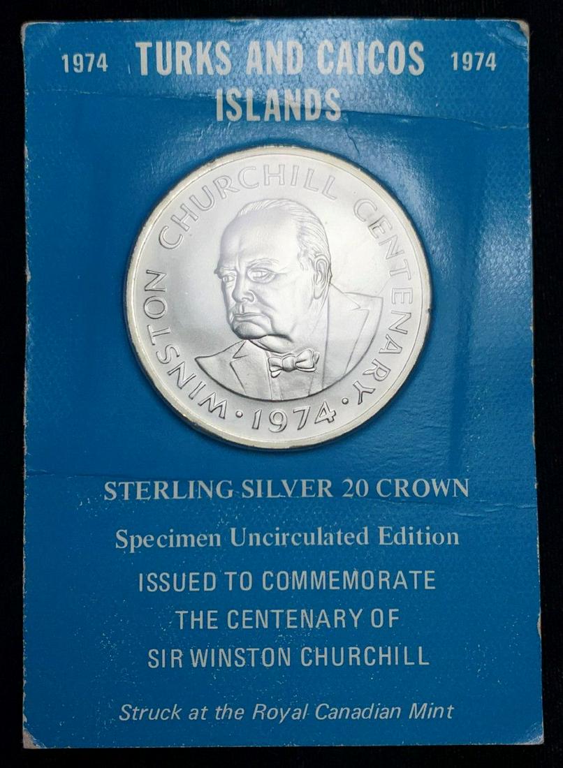 1974 Turks & Caicos Sterling Slvr 20 Crowns 1.26 oz ASW (1 of 3)
