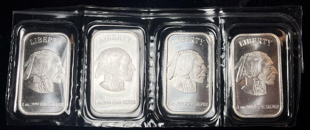 (4) Buffalo Indian Design 1 ozt Silver Bars (1 of 3)