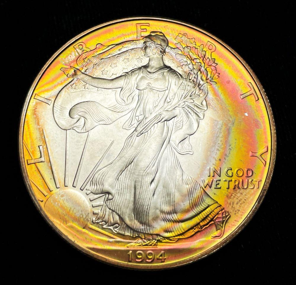 Rainbow Toned 1994 American Silver Eagle (1 of 5)