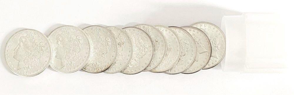 Roll (10-coins) 1884-CC Morgan Silver Dollar Mint Cond. (1 of 6)