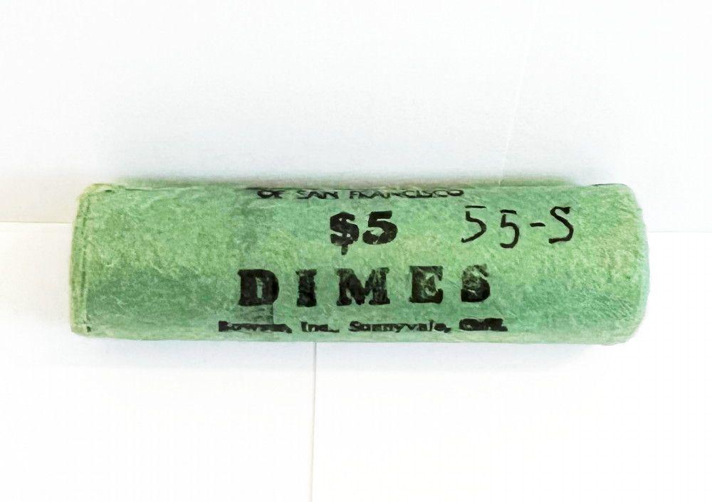 (5) FR Bank BU Roll (250) 1955-S Silver Roosevelt Dimes (1 of 10)