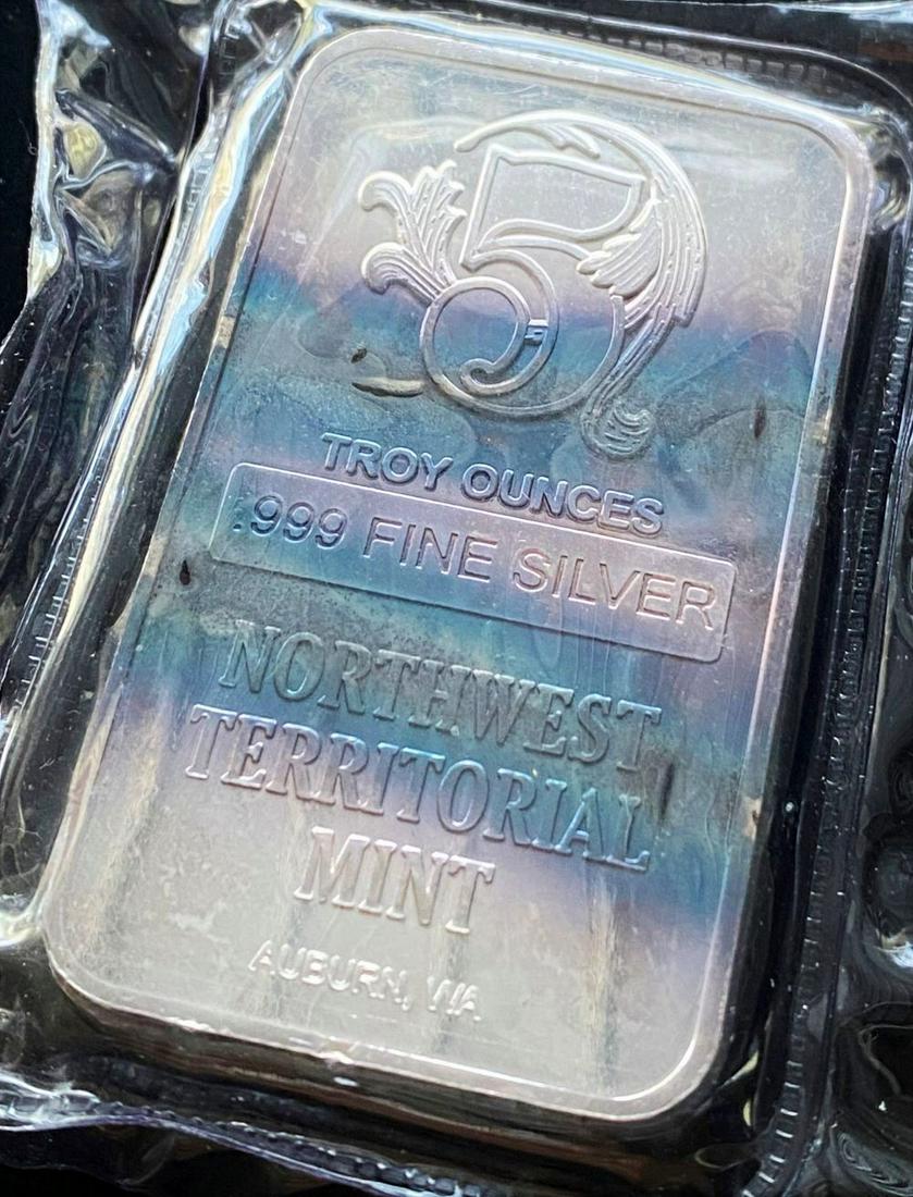 Northwest Territorial Mint Auburn, WA 5 ozt Silver Bar: Winner shall receive the exact bar shown here. (RR)